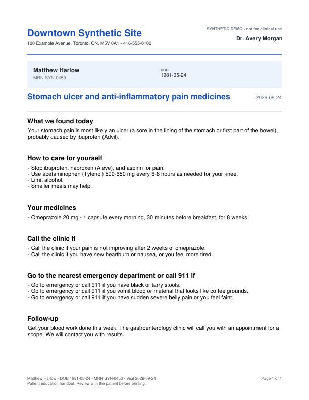 Patient handout on stomach ulcers and anti-inflammatory pain medicines